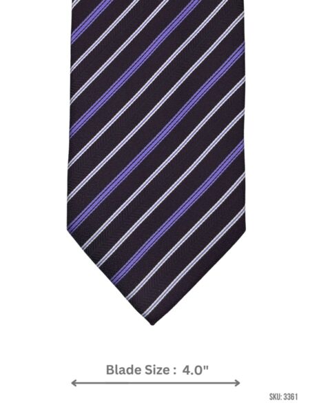 Dark Plum Tie with Purple, Lavender, White & Silver Diagonal Stripe Pattern