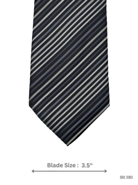 Black Tie with Silver, Grey & Charcoal Multi Diagonal Stripe Pattern