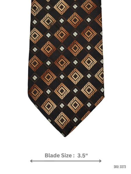 Black Tie with Brown, Gold & White Diamond Geometric Pattern