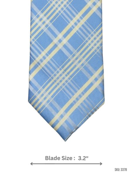 Sky Blue Tie with Cream, White & Light Blue Plaid Check Pattern