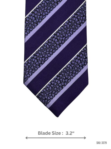 Deep Purple Tie with Lavender, Ivory & Black Diagonal Stripes with Floral Pattern