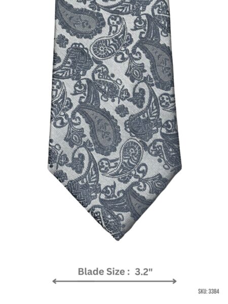 White Tie with Grey Paisley Jacquard Pattern