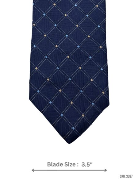Dark Navy Tie with Beige, Sky Blue & Tan Windowpane Check Pattern