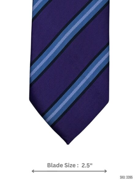 Purple Tie with Sky Blue, Light Blue & Black Diagonal Stripe Pattern