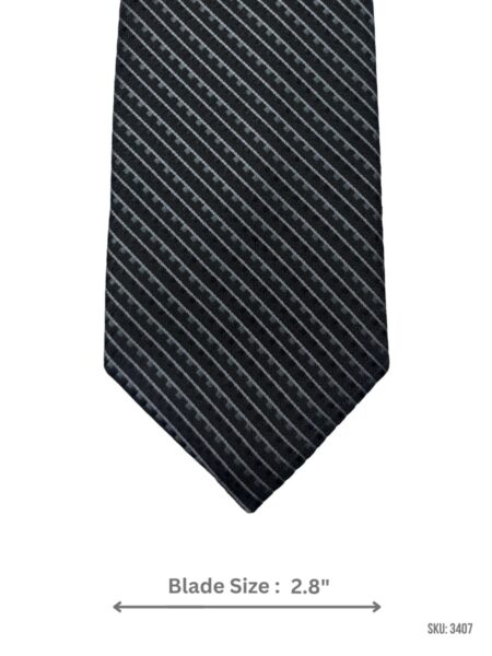 Black Tie with Grey Diagonal Pinstripe and Dash Stripe Pattern