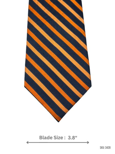 Dark Navy Tie with Orange and Golden Orange Diagonal Stripe Pattern