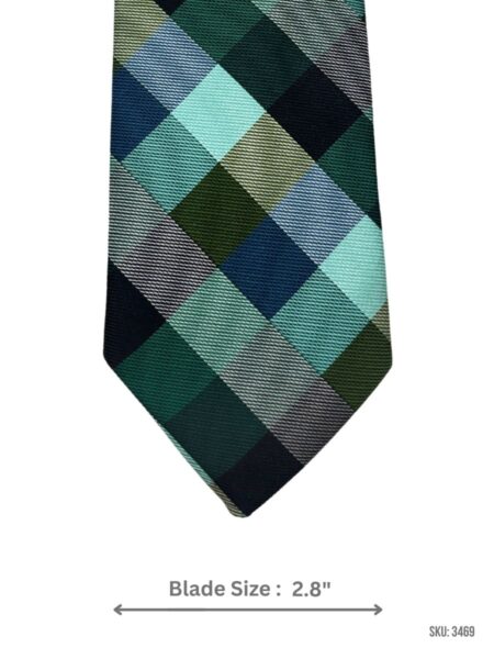Dark Green Tie with Blue, Grey & Mint Diagonal Check Pattern
