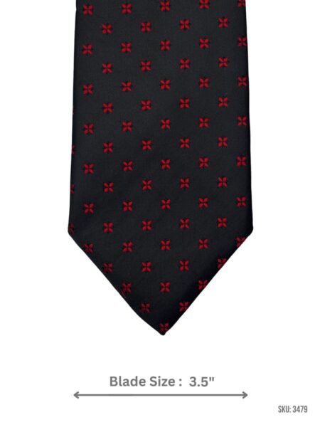 Black Tie with Red Small Floral Motif Pattern