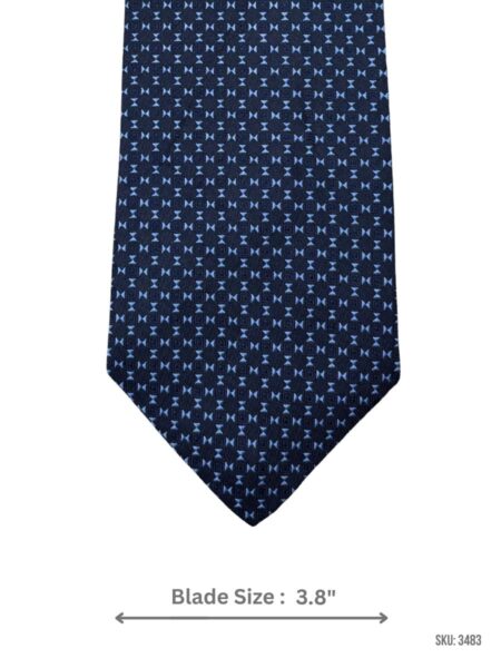 Navy Blue Tie with Light Blue Small Geometric Bow Pattern