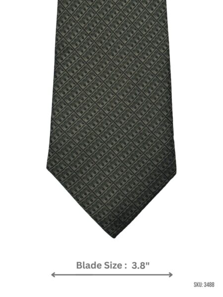 Olive Green Tie with Black Diamond Grid Pattern