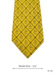 Golden Yellow Tie with Navy Blue Grid and Dog Motif Pattern - Soft Silk