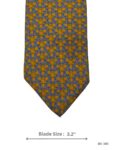 Mustard Yellow Tie with Light Blue and Navy Floral Motif Pattern - Soft Silk