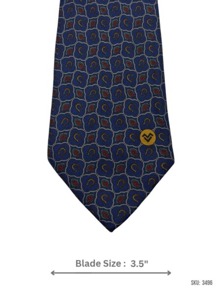 Royal Blue Tie with Grey Lattice and Red & Green Geometric Motif Pattern - Soft Silk