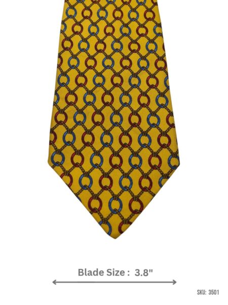 Golden Yellow Tie with Red & Blue Ring and Brown Rope Lattice Pattern - Soft Silk