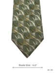 Olive Green Tie with Cream & Mustard Gold Abstract Leaf and Geometric Check Pattern