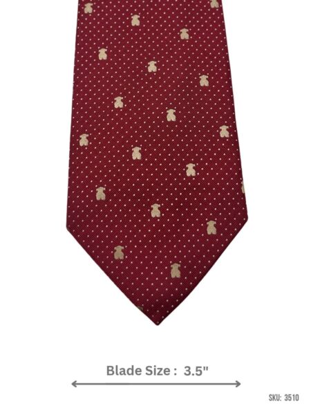 Burgundy Tie with Cream Teddy Bear and White Micro Dot Pattern