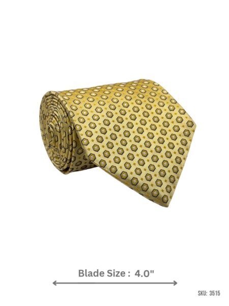 Champagne Gold Tie with Golden Yellow and Charcoal Geometric Hexagon Pattern