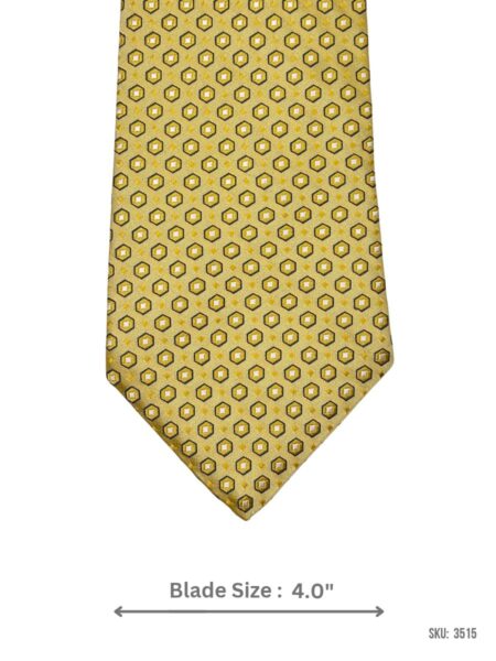 Champagne Gold Tie with Golden Yellow and Charcoal Geometric Hexagon Pattern