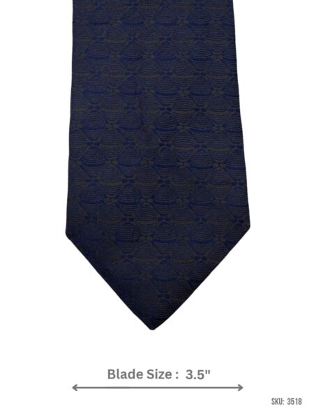 Navy Blue Tie with Tonal Geometric Scallop Jacquard Pattern