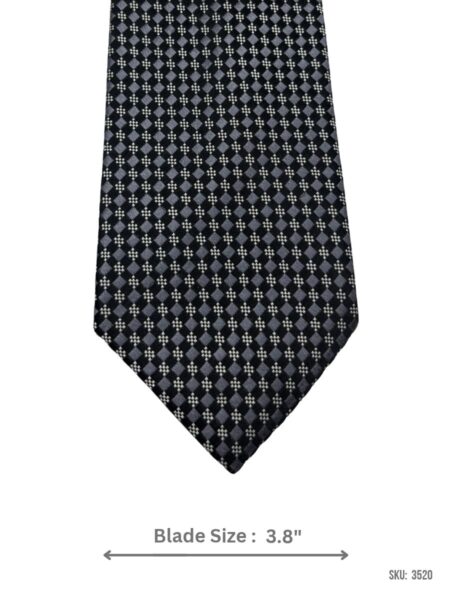 Black Tie with Grey Diamond and White Dotted Geometric Check Pattern