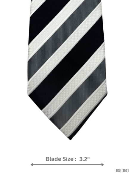 Black Tie with White and Grey Bold Diagonal Stripe Pattern