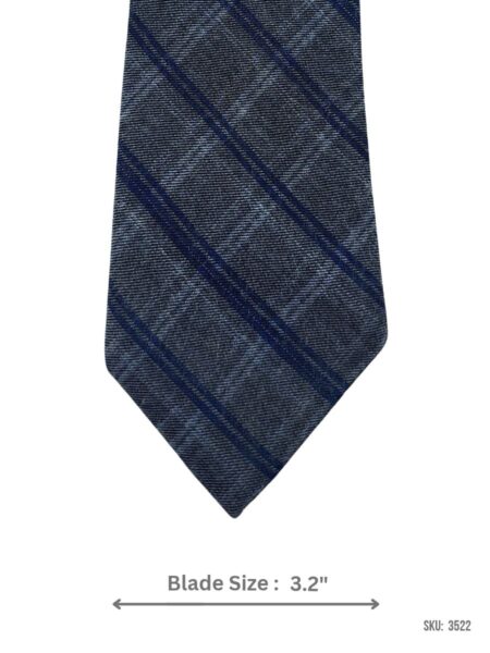 Slate Blue Tie with Navy Blue Diagonal Stripe Check Pattern