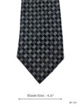 Black Tie with White and Grey Geometric Dash Check Pattern