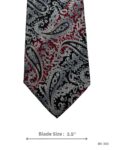 Black Tie with Silver Paisley and Red Diagonal Accent Pattern