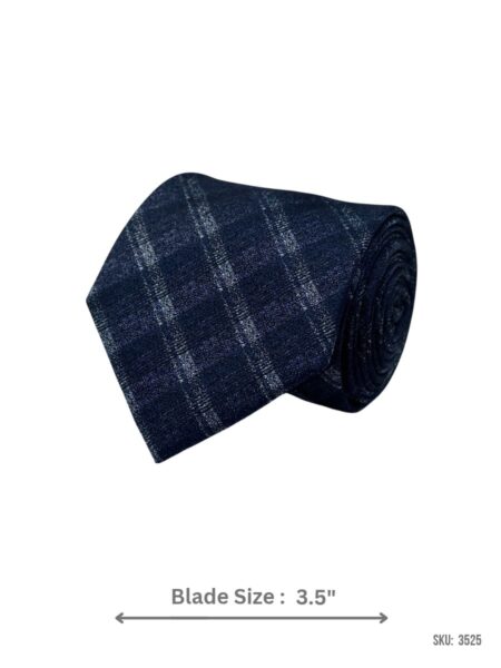 Navy Blue Tie with Light Blue Textured Diagonal Plaid Check Pattern
