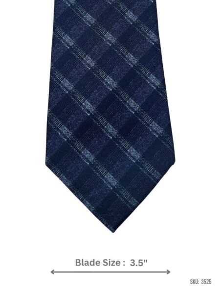 Navy Blue Tie with Light Blue Textured Diagonal Plaid Check Pattern