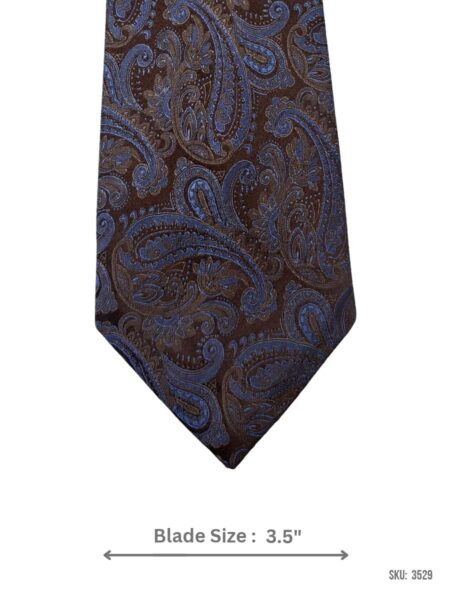 Dark Brown Tie with Dusty Blue Intricate Paisley Pattern