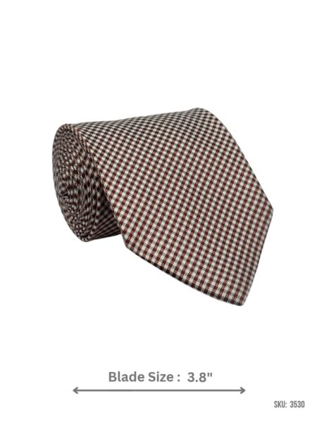 Ivory Tie with Burgundy Micro Houndstooth Check Pattern