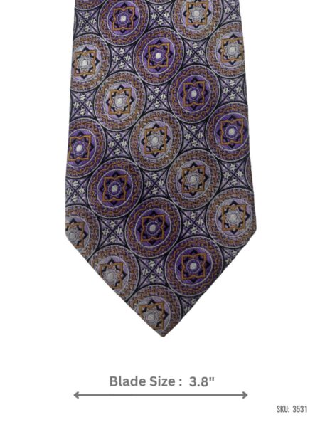 Purple and Silver Tie with Ornate Geometric Medallion Pattern