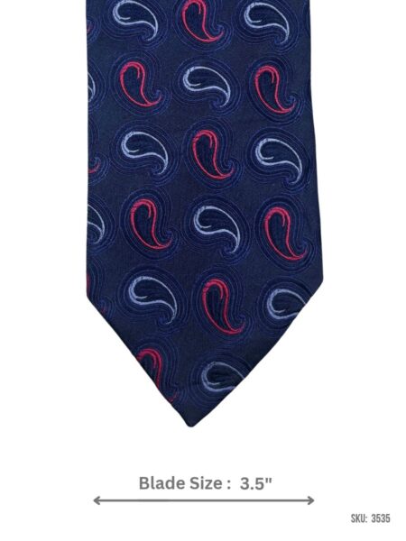 Navy Blue Paisley Pattern Necktie with Red and Light Blue Accents