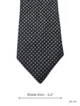 Black tie with silver grey diamond check and white micro dot pattern – front blade view