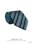 Black and Grey Tie with Turquoise and White Diagonal Stripe Pattern – view 2