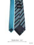 Black and Grey Tie with Turquoise and White Diagonal Stripe Pattern – view 3