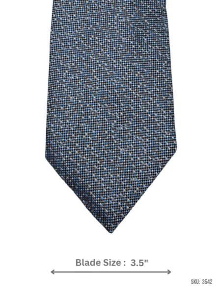 Blue and grey micro check textured silk tie – front blade view