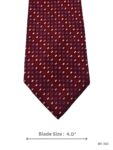 Burgundy silk tie with blue, white and grey mini square grid pattern – front blade view