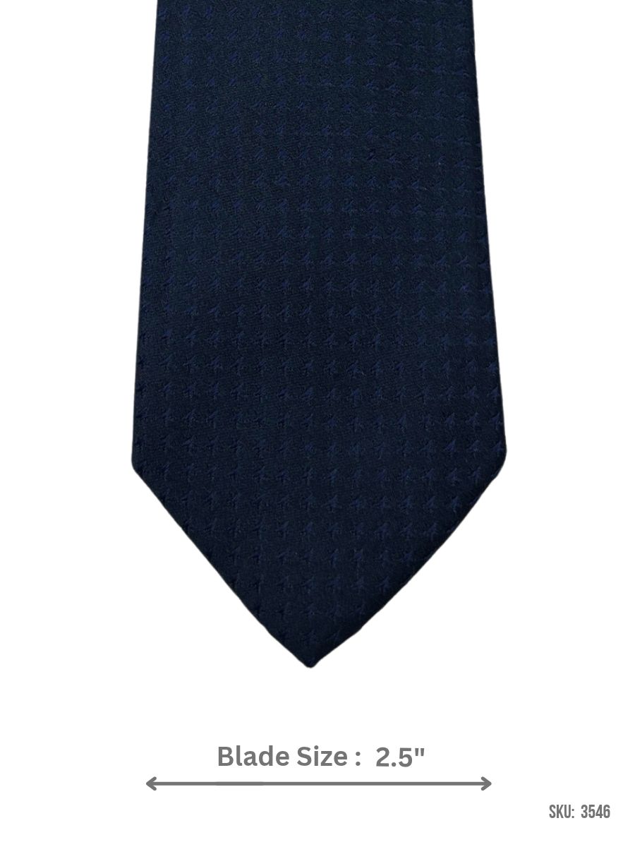 3546 Navy blue slim tie with tonal micro star pattern – front blade view
