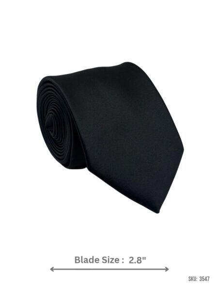 Black solid satin finish tie – rolled view