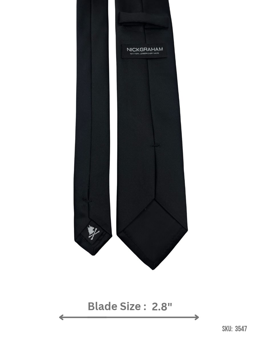 3547-2 Black solid satin finish tie – back view showing label