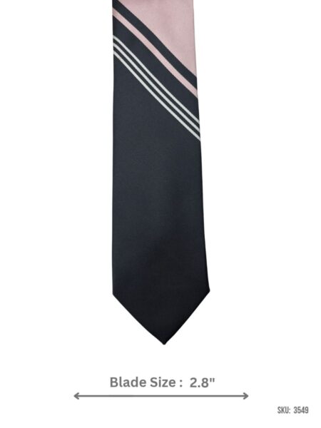 Charcoal grey tie with pink and white diagonal stripes – front blade view