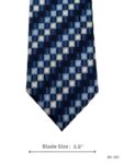 Navy blue tie with light blue and white square geometric pattern – front blade view