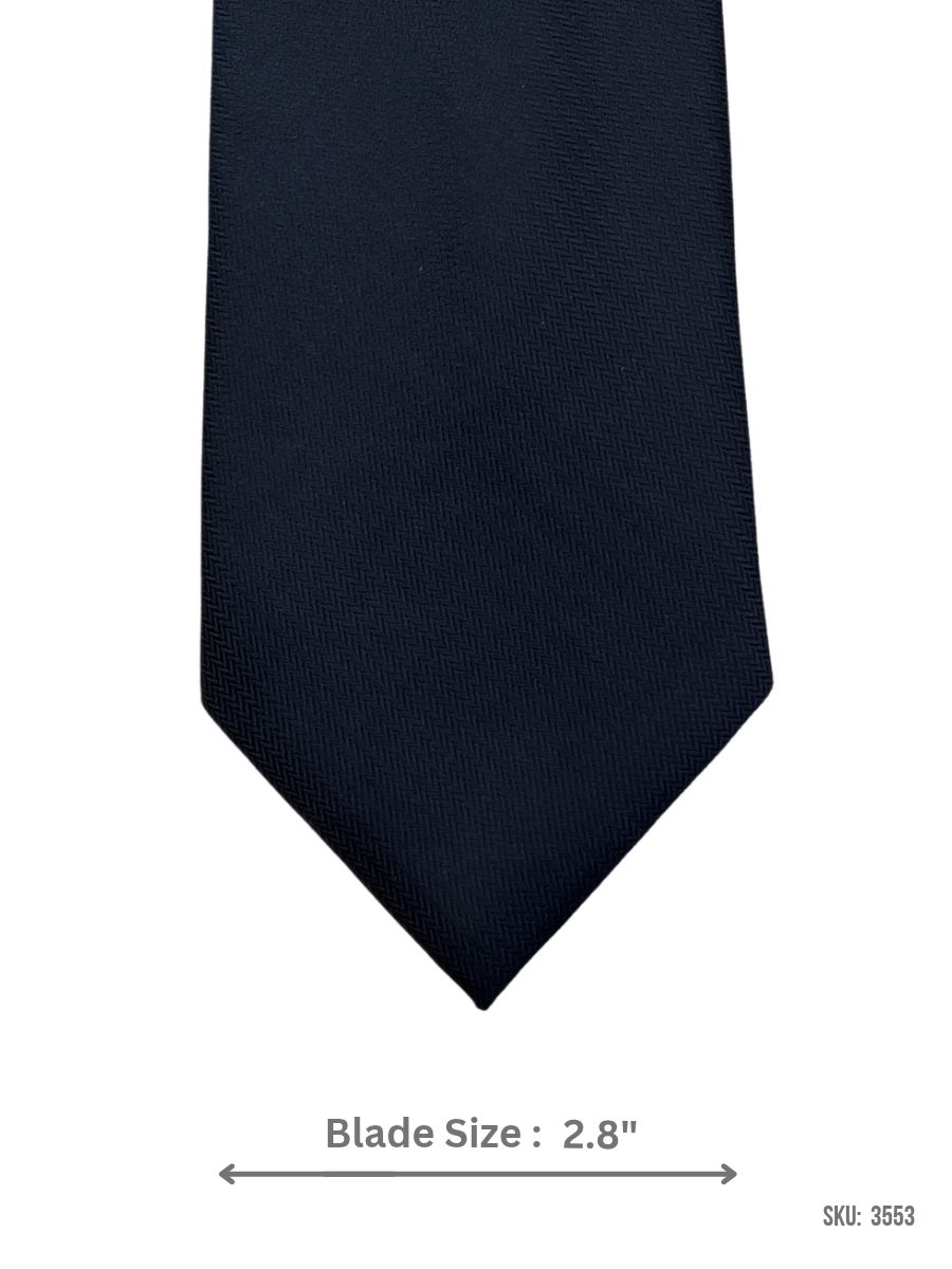 3553 Navy blue herringbone textured solid tie – front blade view