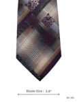 Grey and copper brown tie with burgundy damask and diagonal stripe pattern – front blade view