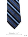Black and grey tie with royal blue and light blue stripes – front blade view