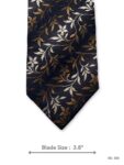 Navy blue tie with gold and cream floral vine pattern – front blade view