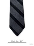 Black and charcoal grey herringbone striped slim tie – front blade view