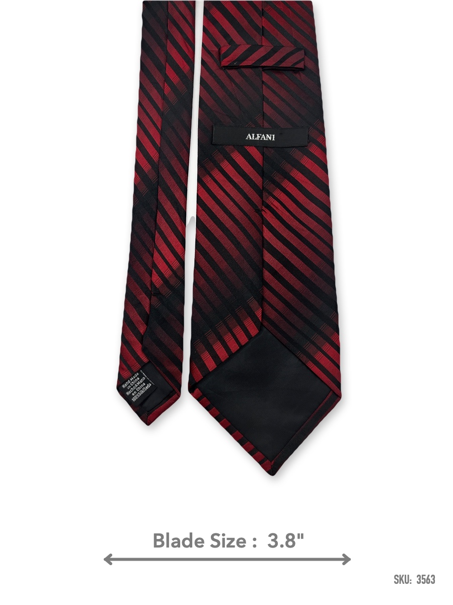 3563-2 Red and black gradient striped silk tie – back view showing label